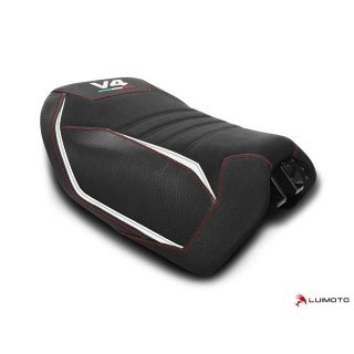 Luimoto seat cover Ducati Team Italia Suede rider - 10831XX SUEDE BLACK/SP WHITE/PERF BLACK/CF BLACK/TEC-GRIP/RED STITCH